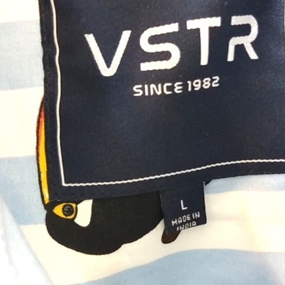VSTR BLUE WHITE STRIPE TOUCAN CASUAL SHORT SLEEVE BUTTON UP SHIRT SIZE L… - Picture 3 of 8